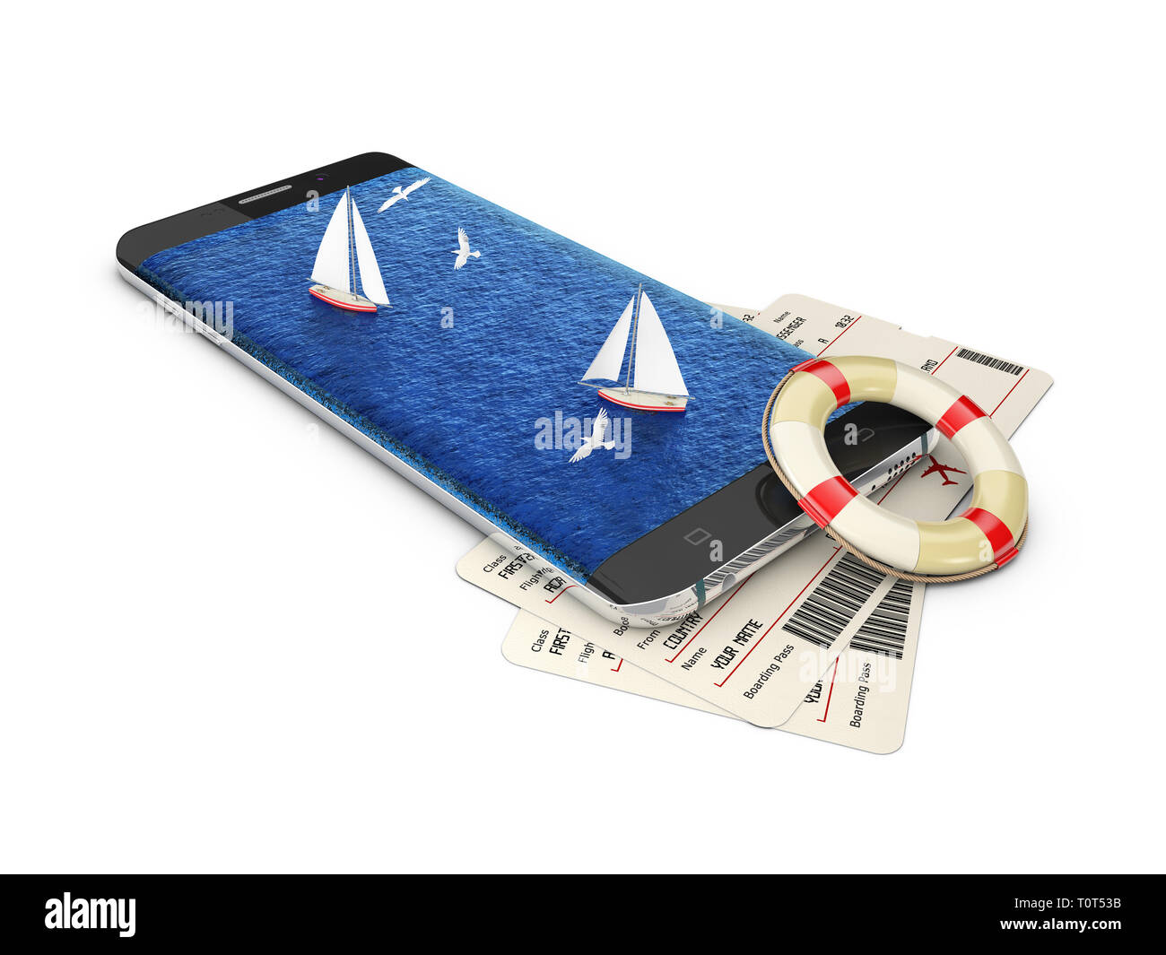 3D-Darstellung der mit den Karten, Smartphone, On-line Travel Concept Stockfoto