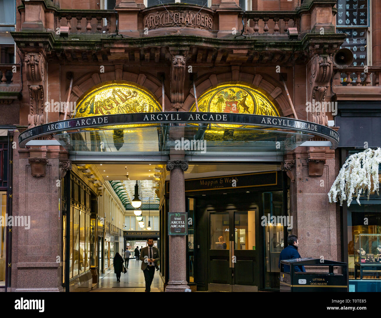 Eingang zum Argyll Arcade, Buchanan Street, Glasgow, Schottland, Großbritannien Stockfoto