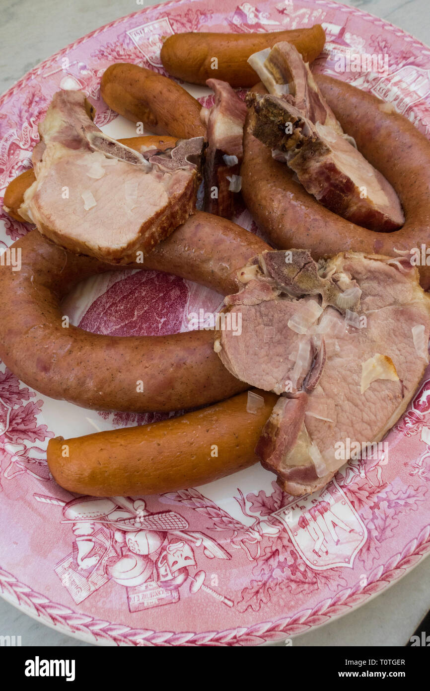 In der Nähe von Frisch zubereitete deutsche Fleisch Stockfoto
