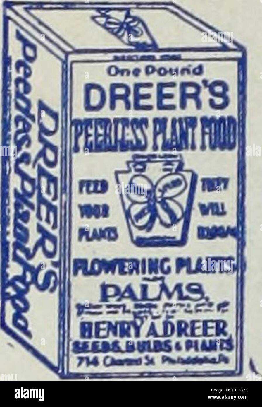 Dreer der Großhandel Preisliste Dreer der Großhandel Preisliste/Henry A. Dreer. dreerswholesalep 1898 dree Jahr: DREER DER GROSSHANDEL PREISLISTE. Düngemittel. Dreer's Peerless pflanzliche Nahrung, ich Lb. Grobe Knochen. 200 lbs, 4,00 $, Tonne,; 833. oo. Boxen, 15 cts. Jedes; gl.50 pro dtz.; $ 12.00 Button Knochen. 200 lbs, 3,50 $, Tonne, $ 30,00 pro 100; Einzelhandel bei 25 cts. Pulverisierte Schafe Dünger. Nur eine Marke, die werden. st. Dreer s Peerless Rasen und Garten. 100 Lb. Sack, $ 2,00, Tonne, $ 32,00. Dressing. 25 lbs 75 cts.; 100 lbs 2,50 $; Nitrat der Soda. 50 lbs., 51.75; 100 lbs., 200 lbs 4,50 $, Tonne, $ 45,00. $ 5 - SO; Pr Stockfoto