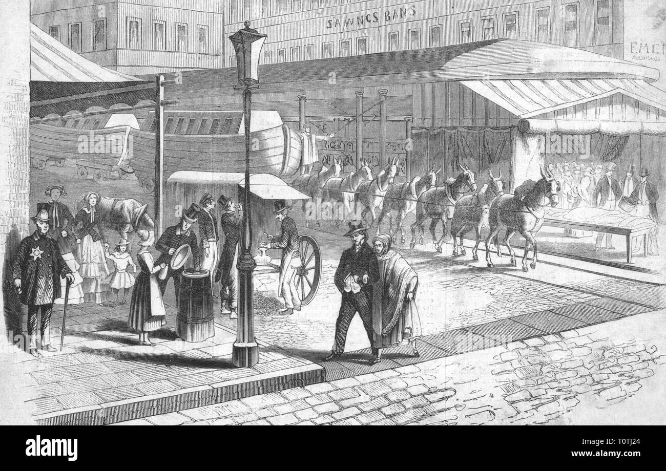 Menschen, Auswanderer, Einwanderer Transport auf Booten in Nordamerika, Holzstich, Deutschland, 1857, Additional-Rights - Clearance-Info - Not-Available Stockfoto
