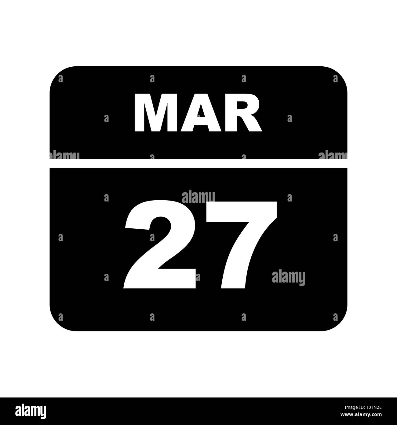 27. März Datum, an einem einzigen Tag Kalender Stockfoto