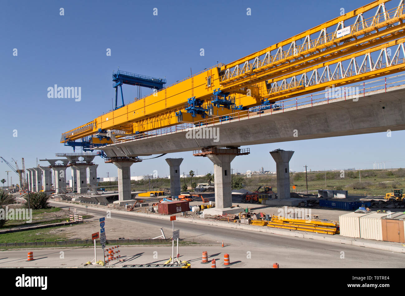 Neuer Hafen Brückenbau, Morgenlicht, Corpus Christi, Texas, United States. Stockfoto