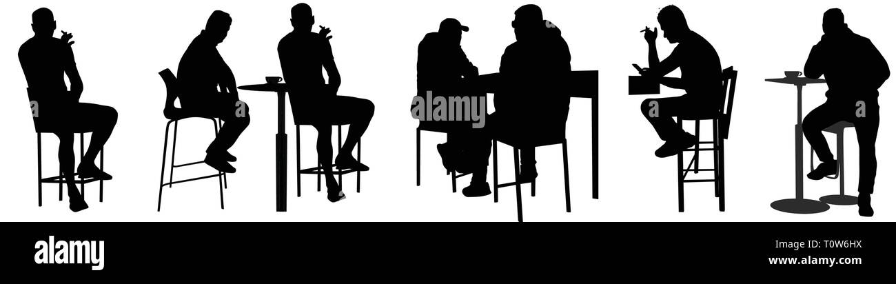 Menschen Silhouetten sitzen in öffentlichen Bar auf weißem Hintergrund, Vector Illustration Stock Vektor