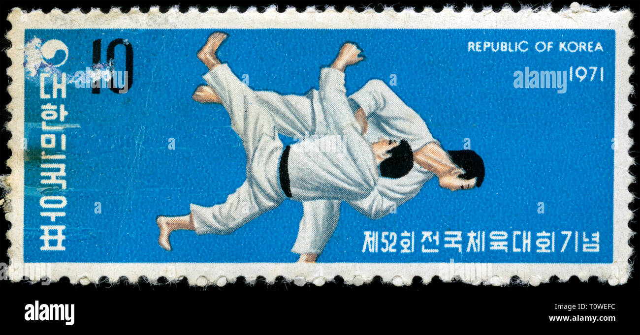 Briefmarke aus Südkorea in die nationale athletische Treffen, Seoul Serie in 1971 Stockfoto