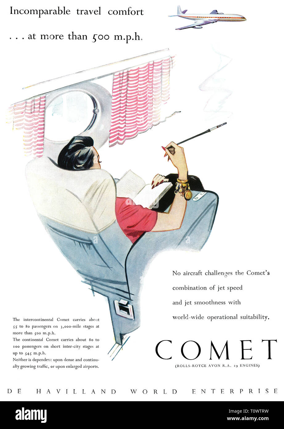 1957 britischen Werbung für die De Havilland Comet Jet Airliner. Stockfoto