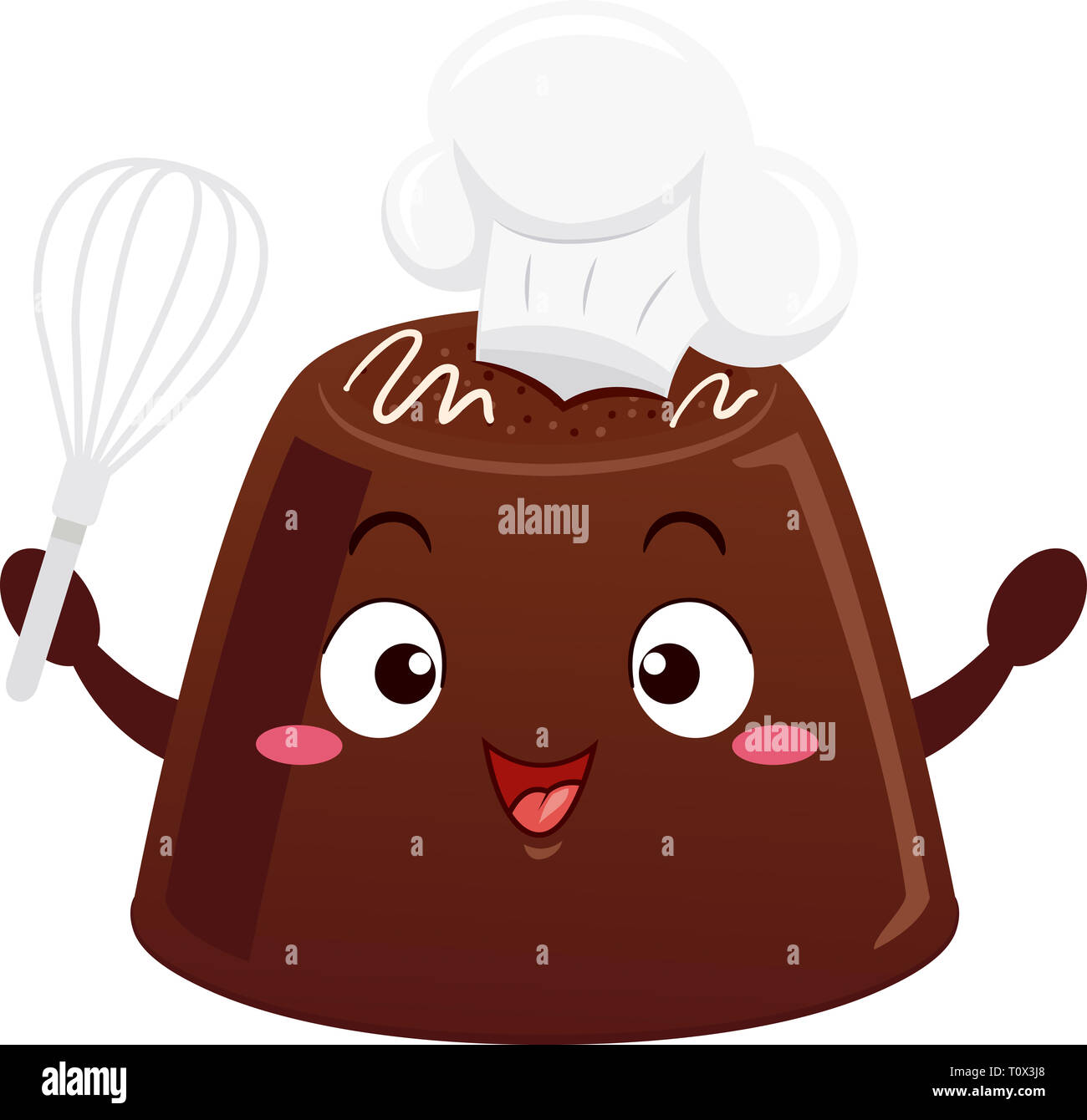 Abbildung: ein Stück Schokolade Maskottchen tragen Konditor hat und mit einem Egg Beater Stockfoto