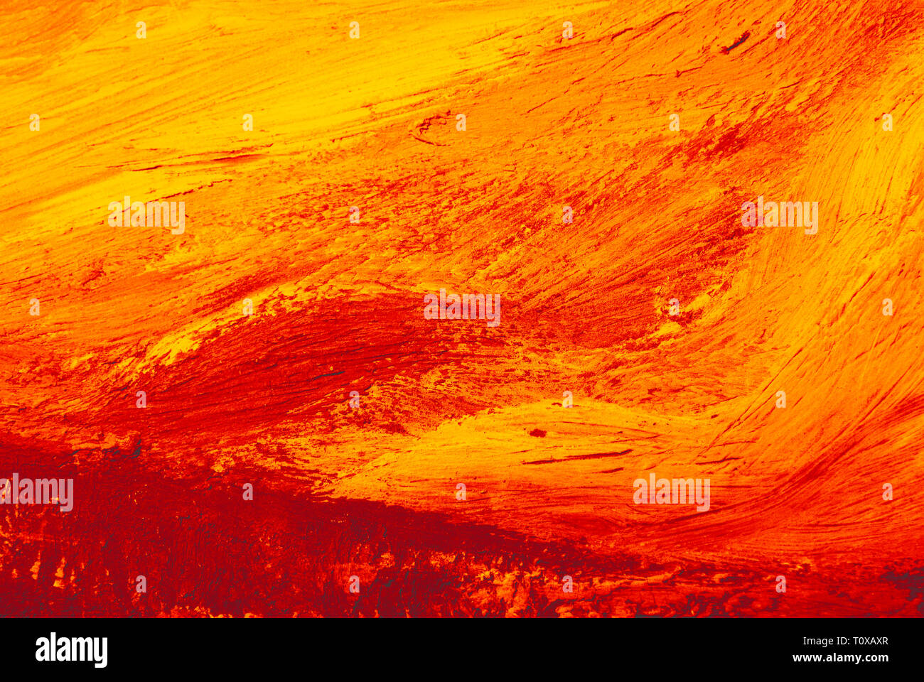 Abstrakte Kunst Leinwand Hintergrund mit Pinsel Farbe Textur. Künstlerische Gestaltung Kulisse mit orange lava Ölfarben. Stockfoto