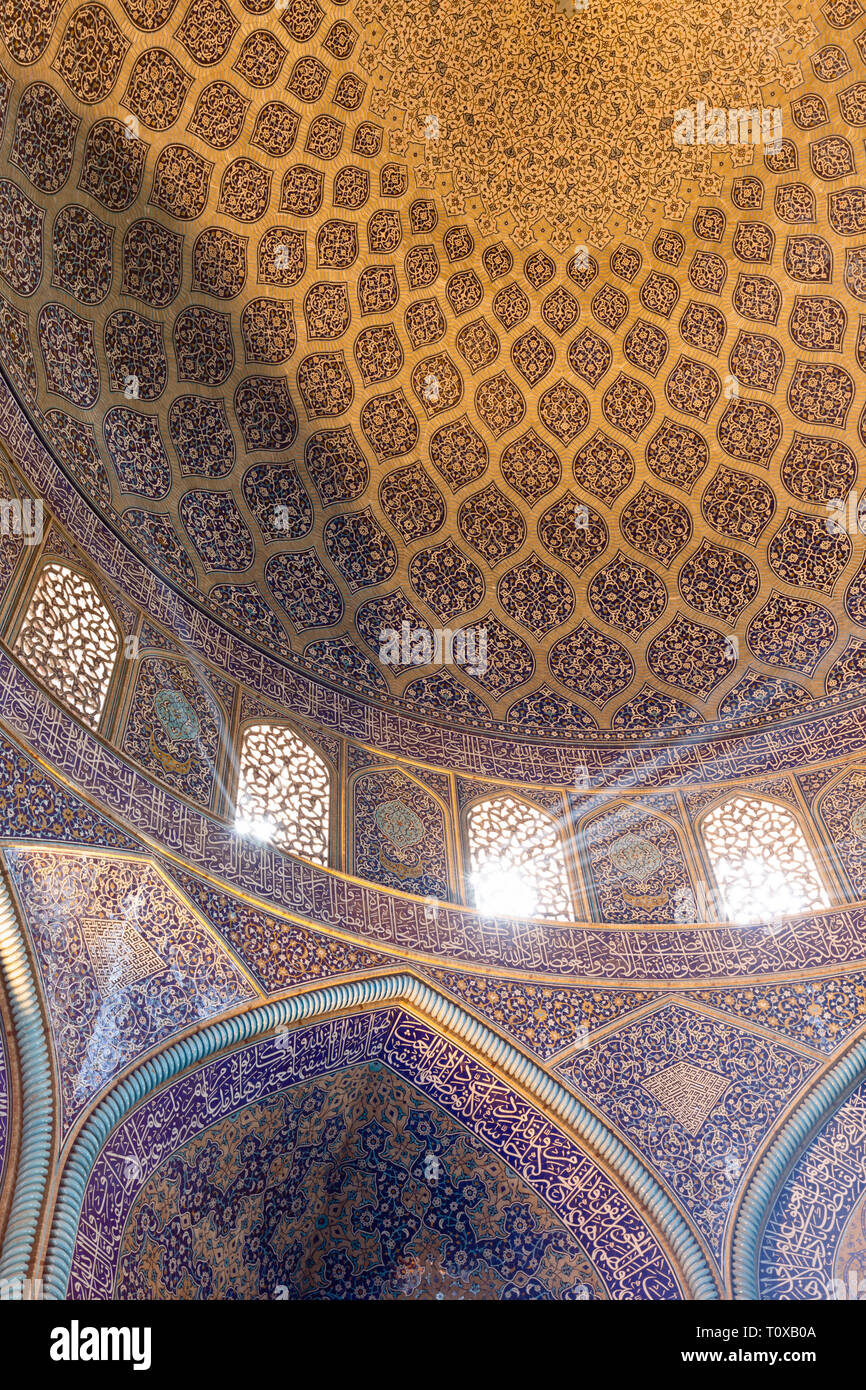 Sheikh Lotfollah-Moschee-Interieur, Isfahan, Iran Stockfoto