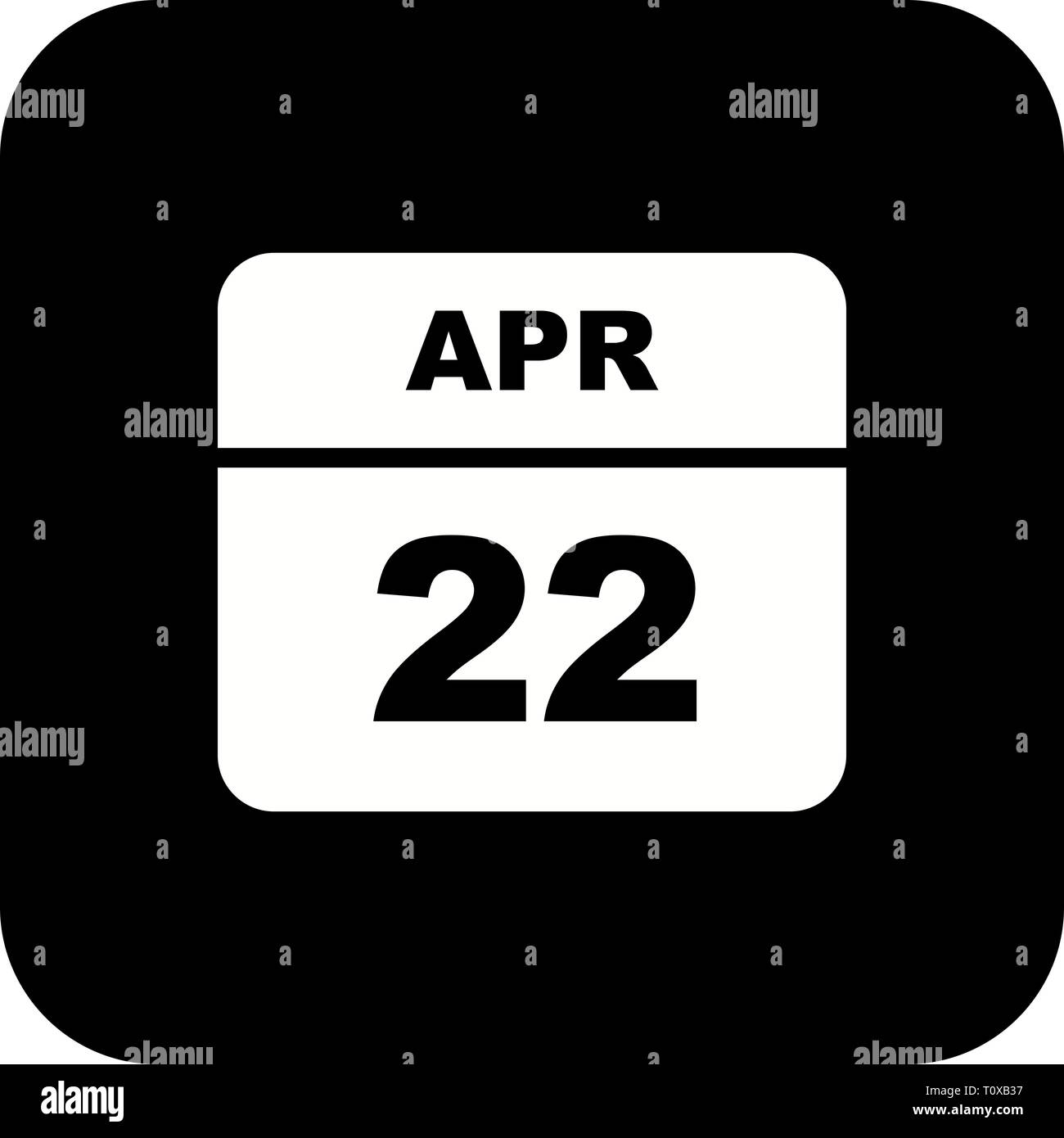 April 22 Datum an einem einzigen Tag Kalender Stockfoto