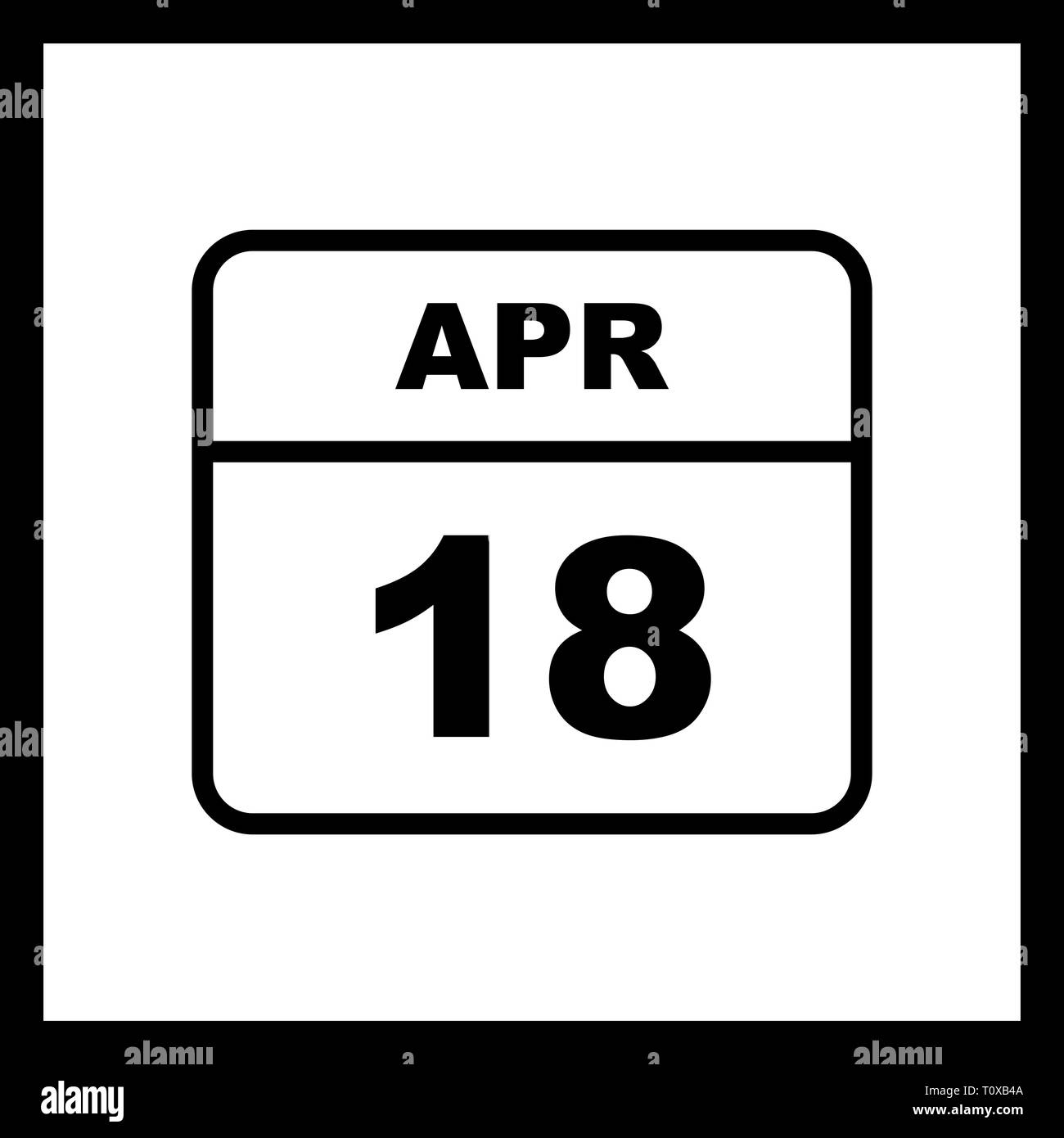 April 18 Datum an einem einzigen Tag Kalender Stockfoto