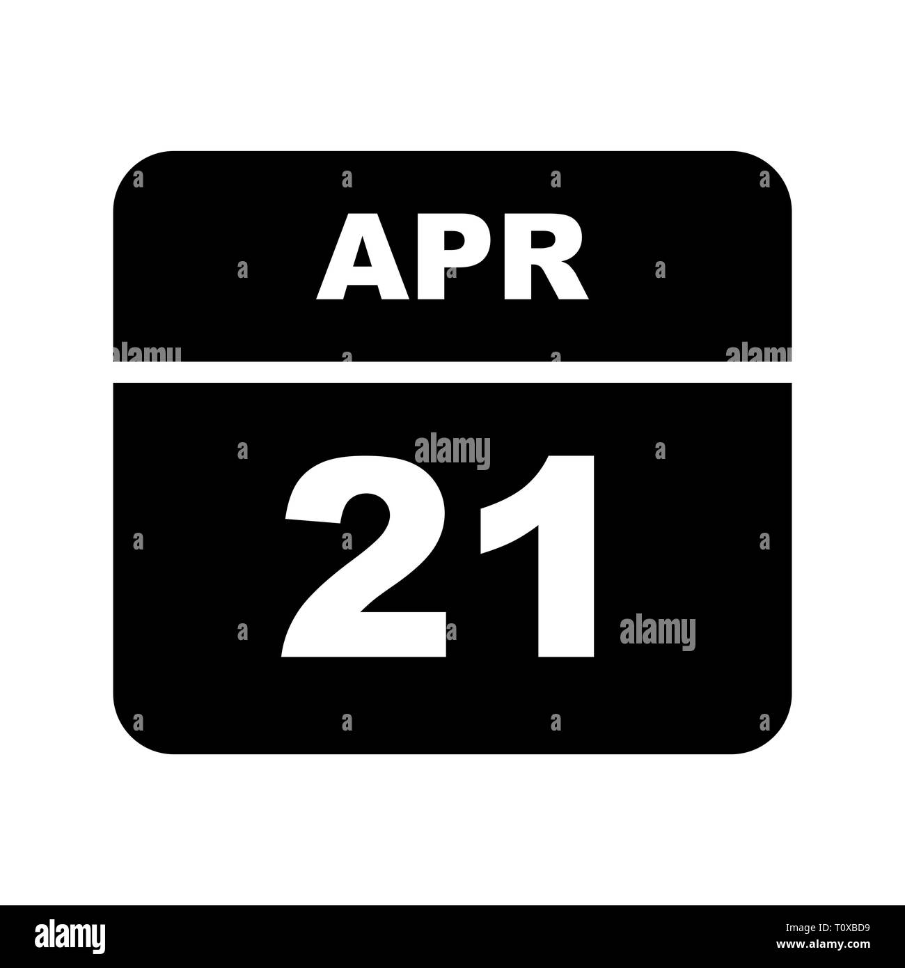 April 21 Datum an einem einzigen Tag Kalender Stockfoto