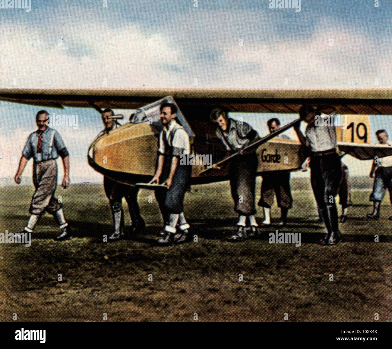 Sport, Segelfliegen, ein Segelflugzeug schob zu Beginn, Rhön, Wasserkuppe, Juli 1933 - Additional-Rights Clearance-Info - Not-Available Stockfoto