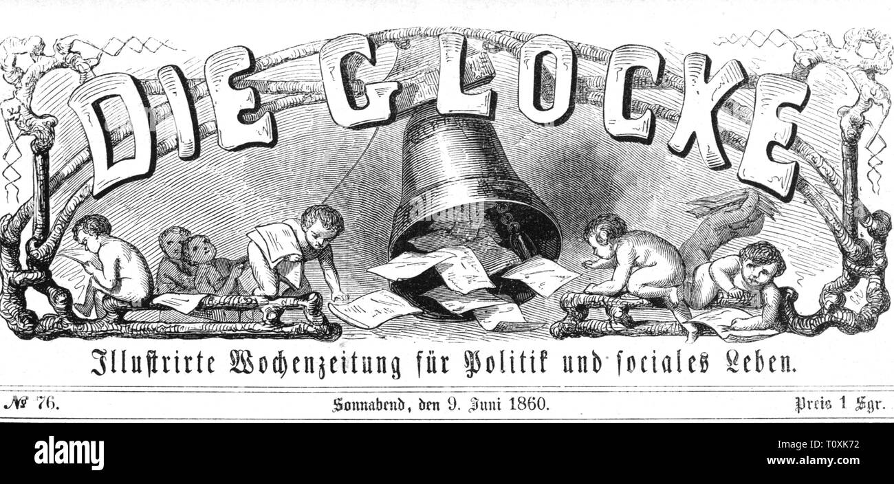 Presse/Medien, Zeitschriften, 'Die Glocke', Vorderseite, Nummer 76, Leipzig - Dresden, 9.6.1860, Artist's Urheberrecht nicht gelöscht werden Stockfoto