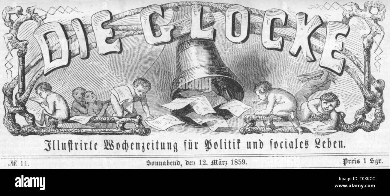 Presse/Medien, Zeitschriften, 'Die Glocke', Vorderseite, Nummer 11, Leipzig - Dresden, 12.3.1859, Additional-Rights - Clearance-Info - Not-Available Stockfoto