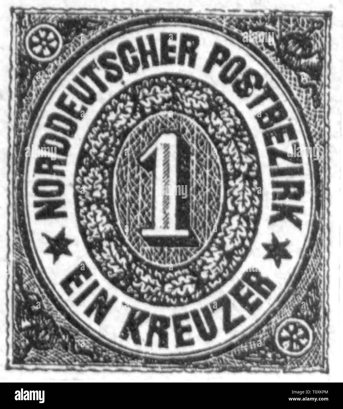 Mail, Briefmarken, Deutschland, Norddeutscher Postbezirk, 1 Kreuzer Briefmarke, 1868 Additional-Rights - Clearance-Info - Not-Available Stockfoto