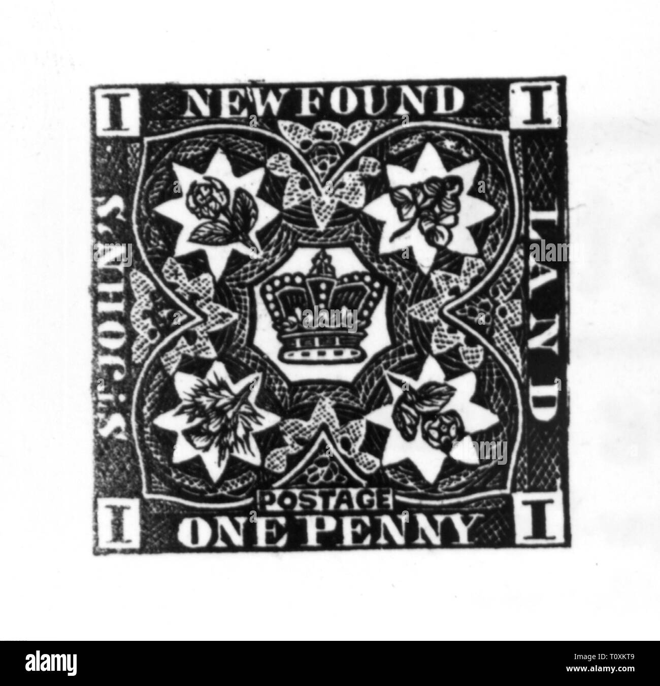 Mail, Briefmarken, Canada, Newfoundland, St. John's, 1 Pfennig Briefmarke, Stand: 1.1.1857, Additional-Rights - Clearance-Info - Not-Available Stockfoto