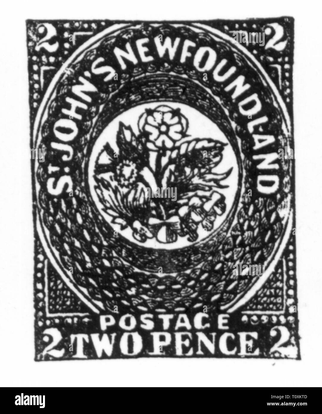 Mail, Briefmarken, Canada, Newfoundland, St. John's, 2 Pence Briefmarke, Stand: 15.9.1860, Additional-Rights - Clearance-Info - Not-Available Stockfoto