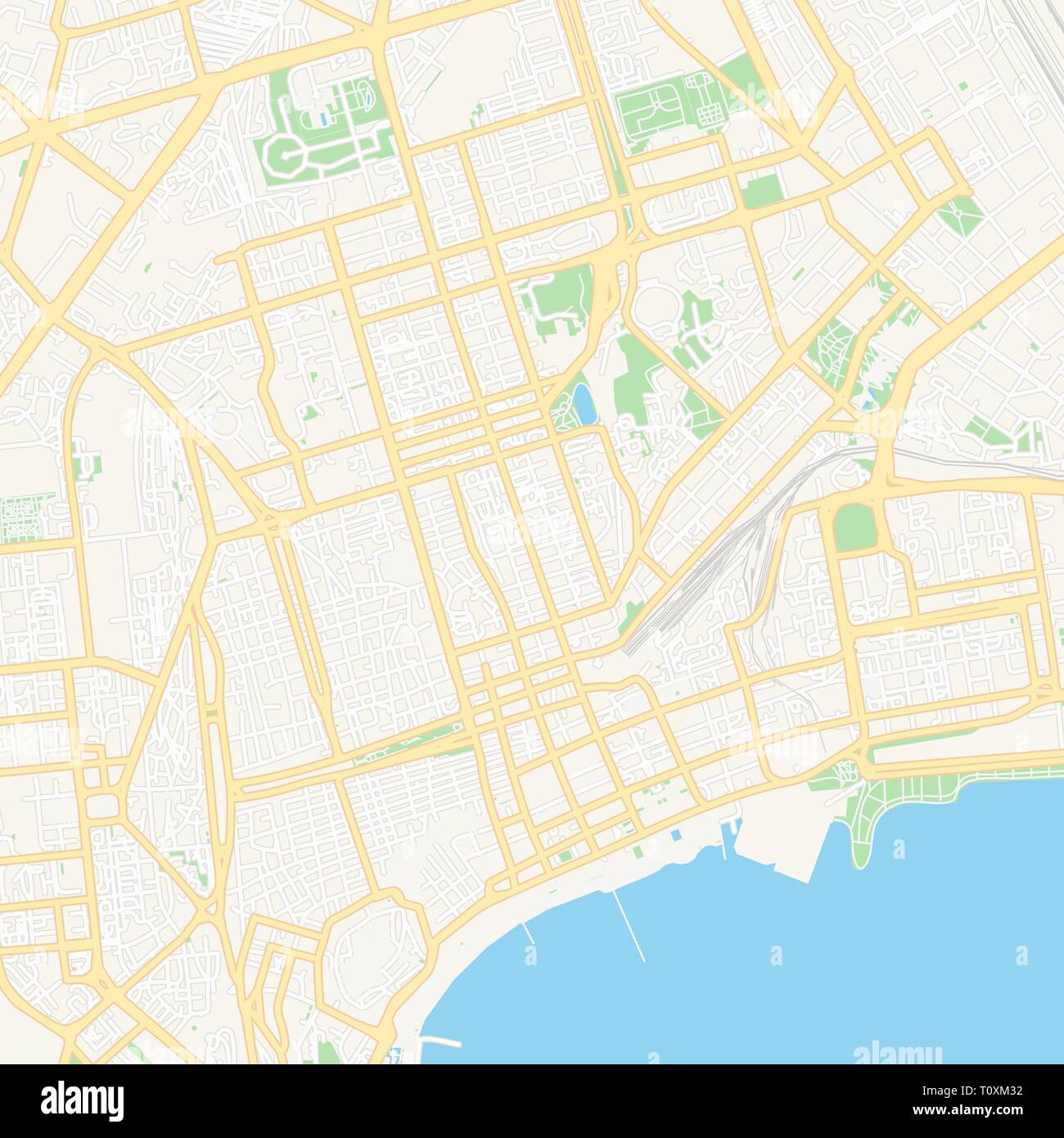 Druckbare Karte von Baku, Aserbaidschan mit Haupt- und Nebenstraßen und größere Bahnen. Diese Karte ist sorgfältig für das Routing und die Platzierung von individuell gestalteten Stock Vektor