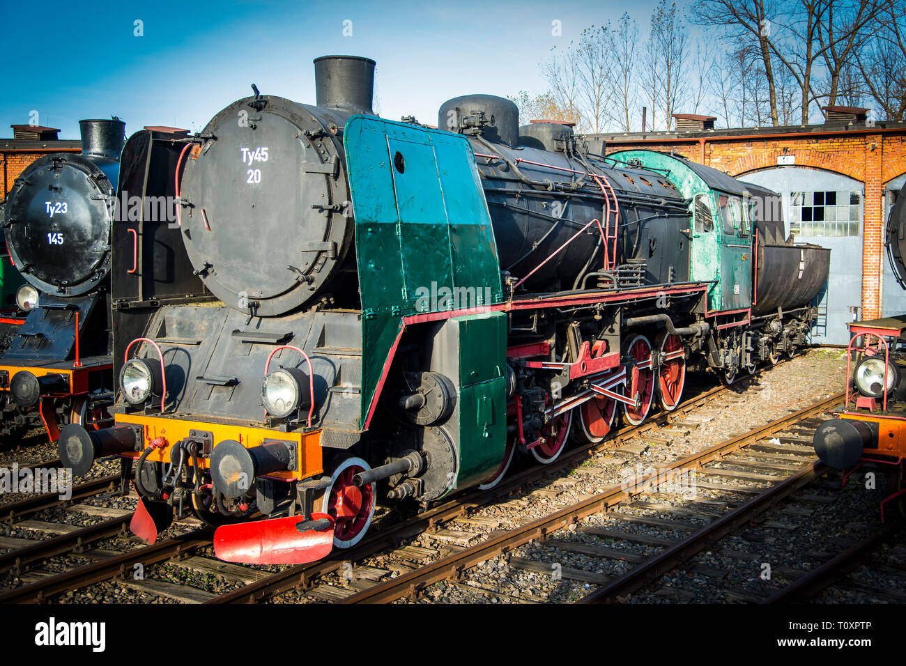 Dampflok im Motor Haus Stockfoto