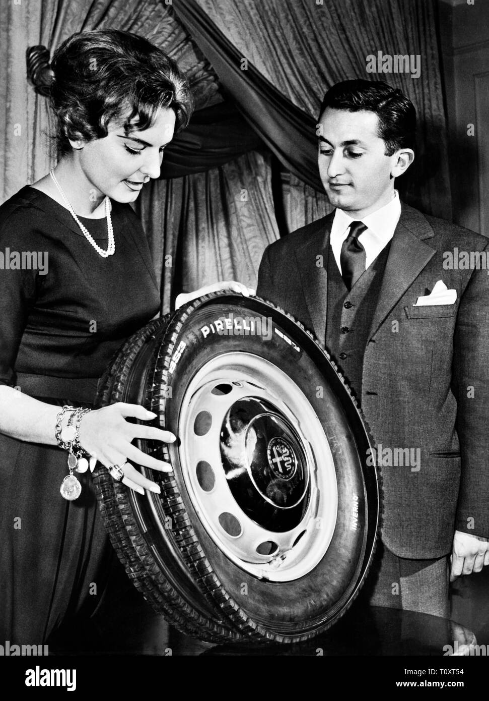 Präsentation von Pirelli Tyre, 1960 Stockfoto
