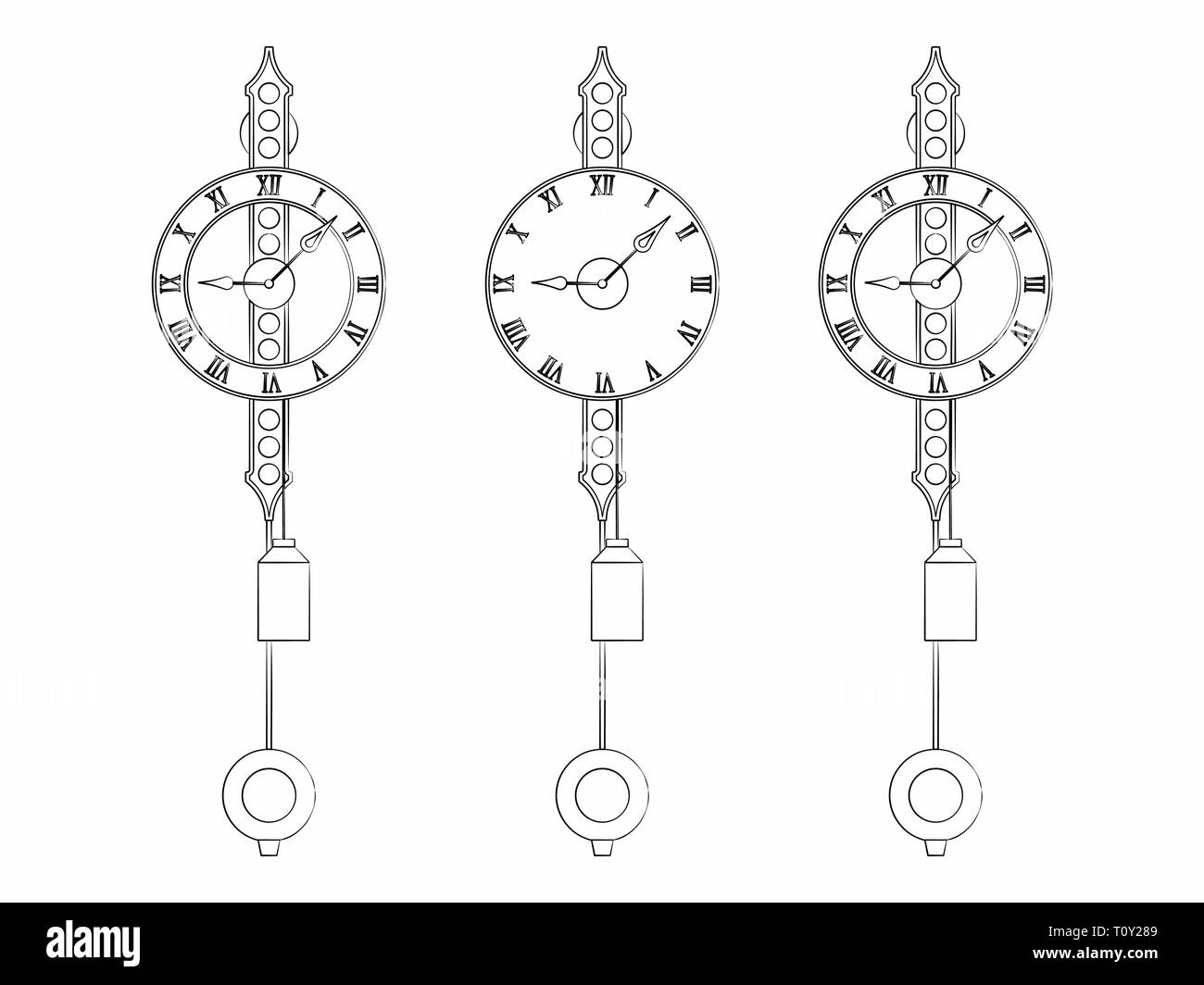 Wand Classic Uhr verschiedene Umriss wie ein pinselstrichen Stock Vektor