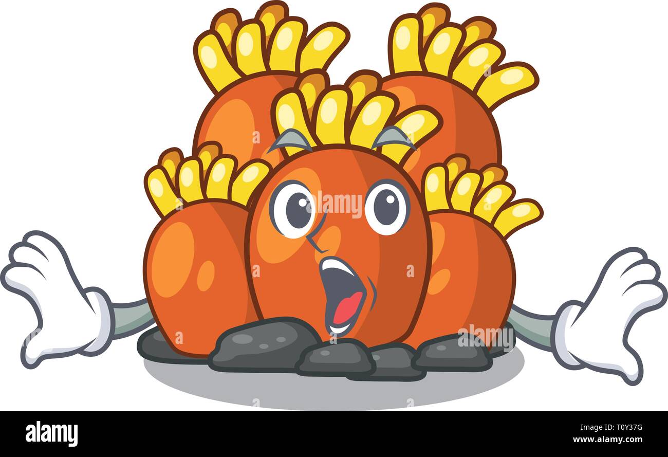 Überrascht orange Coral Reef cartoon im Meer Stock Vektor