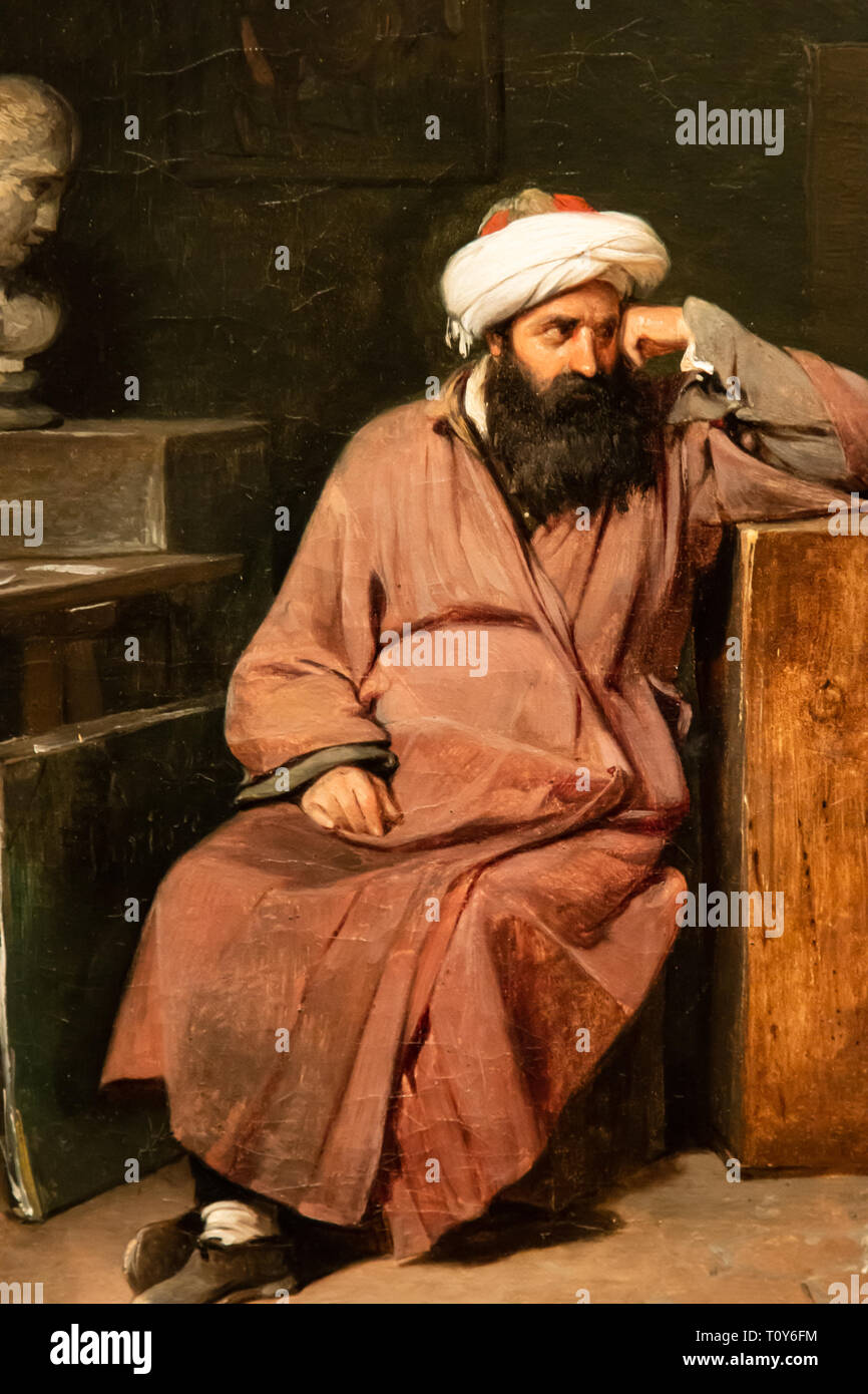 Der Mensch in der Orientalischen kostüm in das Atelier des Künstlers ist ein Ölgemälde auf Leinwand von Auguste-Xavier Leprince aus dem 19. Jahrhundert ist auf Anzeige an das Metropolitan Museum der Kunst in New York City. Stockfoto