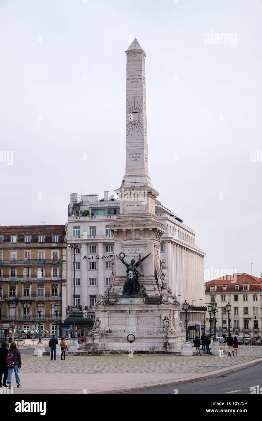 Monumento aos Praça dos Restauradores Praça dos Restauradores, Lissabon, Portugal. Februar 2019 Stockfoto
