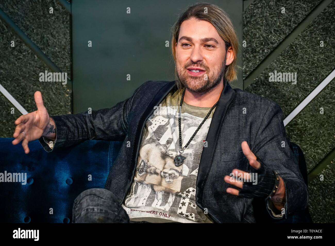 Berlin, Deutschland. 21 Mär, 2019. 21.03.2019, Stern Geiger David Garrett stellt seinen neuen Crossover tour unbegrenzt - die größten Hits der 260-Grad- bar in Berlin, mit dem er in der Hauptstadt durchführen wird. Portrait des Musikers. | Verwendung der weltweiten Kredit: dpa/Alamy leben Nachrichten Stockfoto