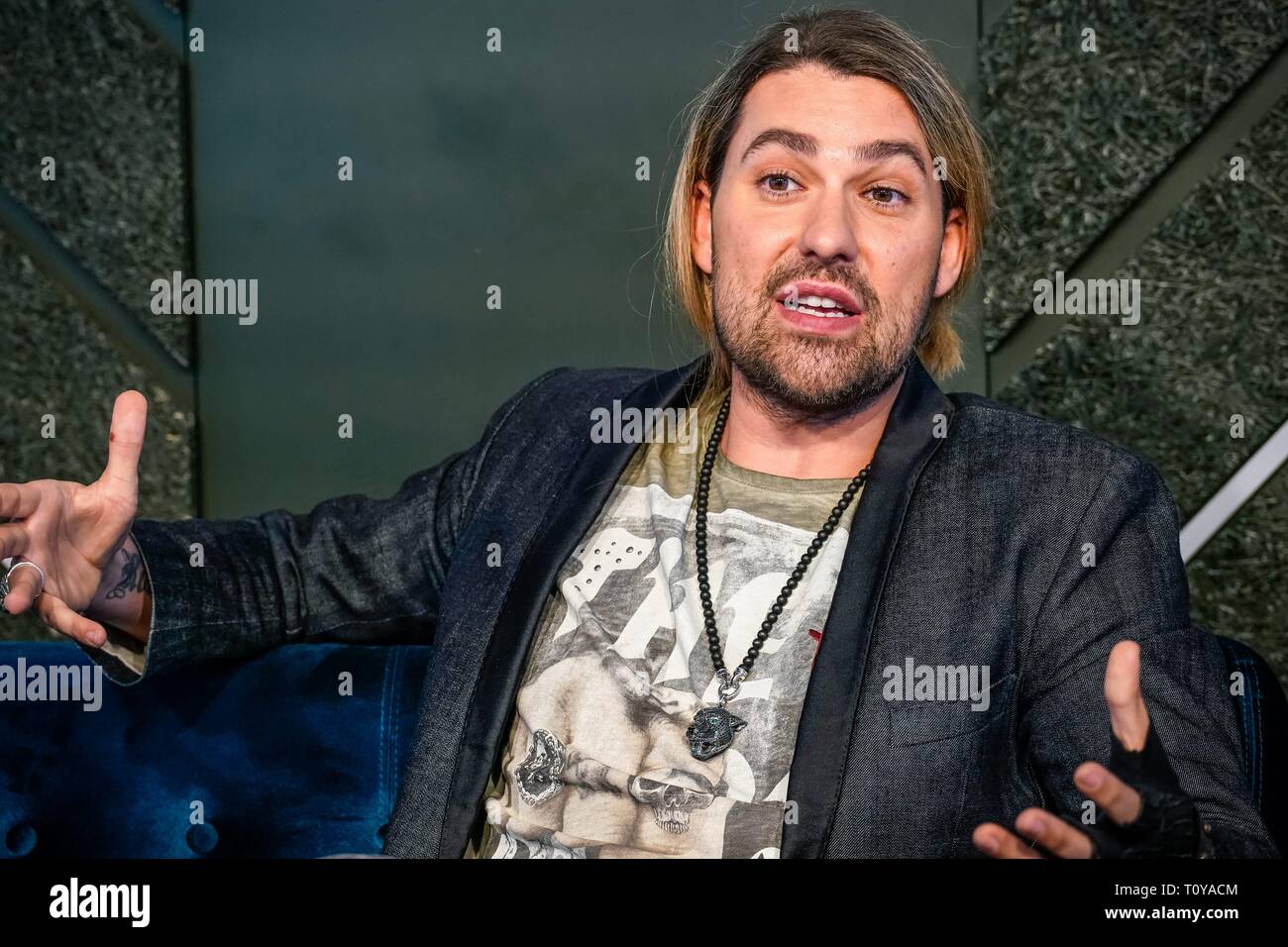 Berlin, Deutschland. 21 Mär, 2019. 21.03.2019, Stern Geiger David Garrett stellt seinen neuen Crossover tour unbegrenzt - die größten Hits der 260-Grad- bar in Berlin, mit dem er in der Hauptstadt durchführen wird. Portrait des Musikers. | Verwendung der weltweiten Kredit: dpa/Alamy leben Nachrichten Stockfoto