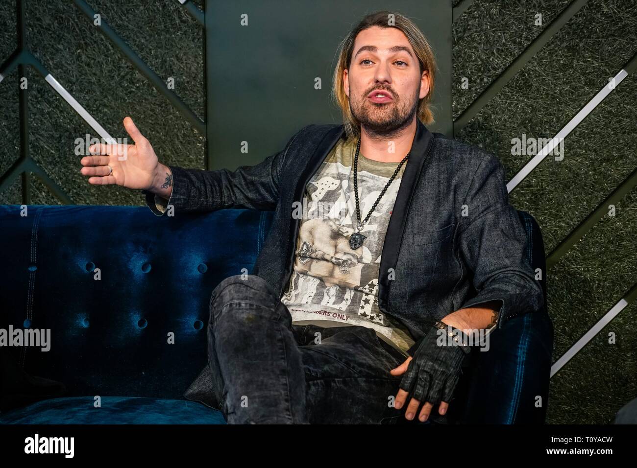 Berlin, Deutschland. 21 Mär, 2019. 21.03.2019, Stern Geiger David Garrett stellt seinen neuen Crossover tour unbegrenzt - die größten Hits der 260-Grad- bar in Berlin, mit dem er in der Hauptstadt durchführen wird. Portrait des Musikers. | Verwendung der weltweiten Kredit: dpa/Alamy leben Nachrichten Stockfoto