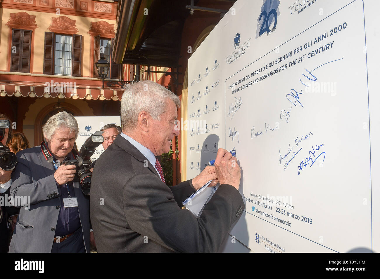 Foto Andrea Butti/LaPresse 22-03-2019 Como, Italia Cronaca Como, Como, Villa D'Este Nella Foto: 20 &#xb0; Forum Confcommercio "I protagonisti del Mercato e gli Scenari per gli Anni 2000", Carlo Sangalli Foto Andrea Butti/LaPresse 22-03-2019 Como, Italia News Como, Como, Villa D'Este Nella Foto: 20 Forum Confcommercio" Marktführer und Szenarien für das 21. Jahrhundert", Carlo Sangalli Stockfoto