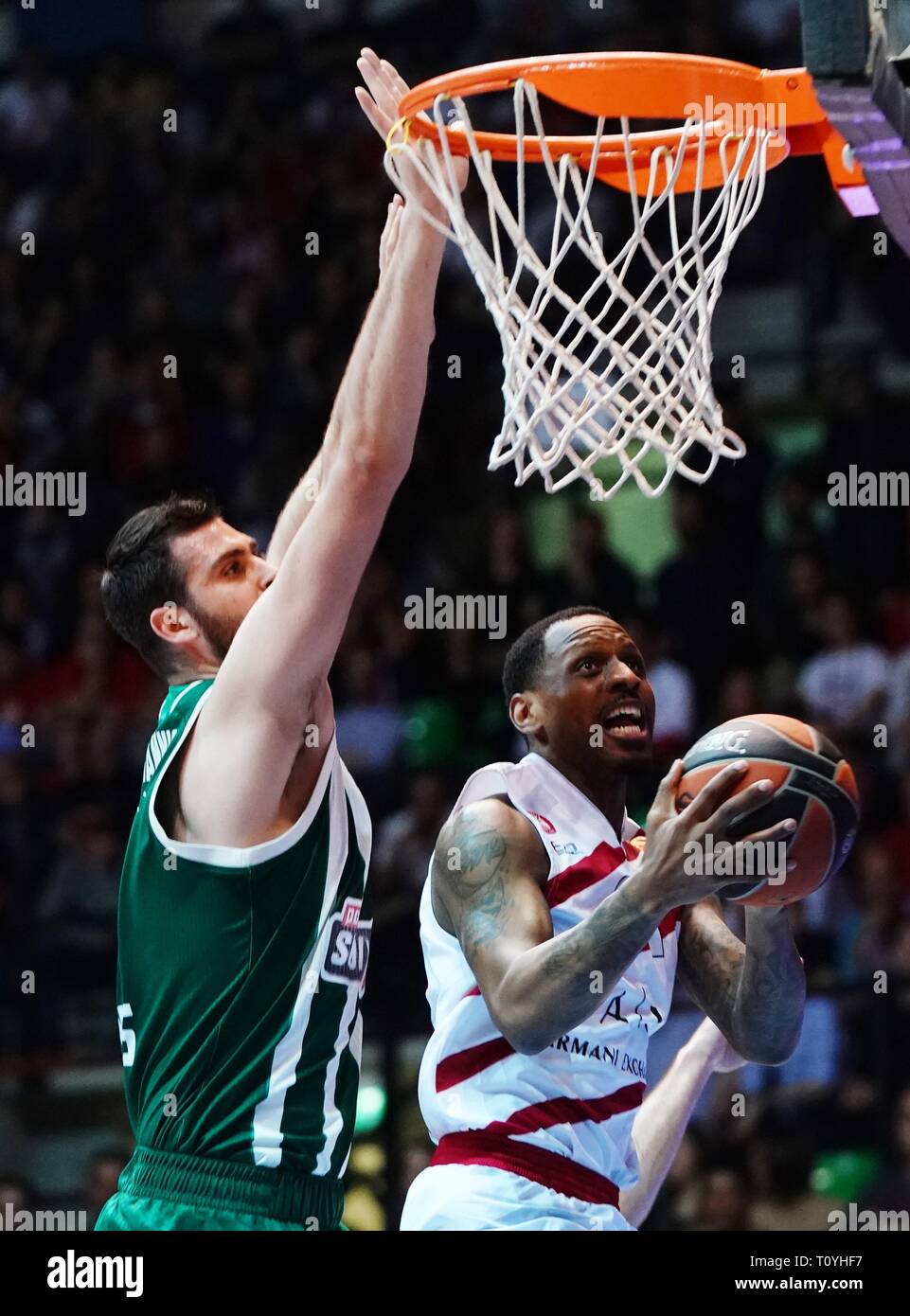 Foto Spada/LaPresse 22 Marzo 2019 Desio (MB) Italia sport Warenkorb AIX Armani Exchange Milano vs Panathinaikos Atene-Eurolega 2018/2019 - Pala Banco Desio Nella Foto: James Foto Spada/LaPresse März 22, 2019 Desio (MB) Italien sport Warenkorb AIX Armani Exchange Milano vs Panathinaikos Atene - Euroleague 2018/2019 - Pala Banco Desio in der pic nunnally: James nunnally Stockfoto