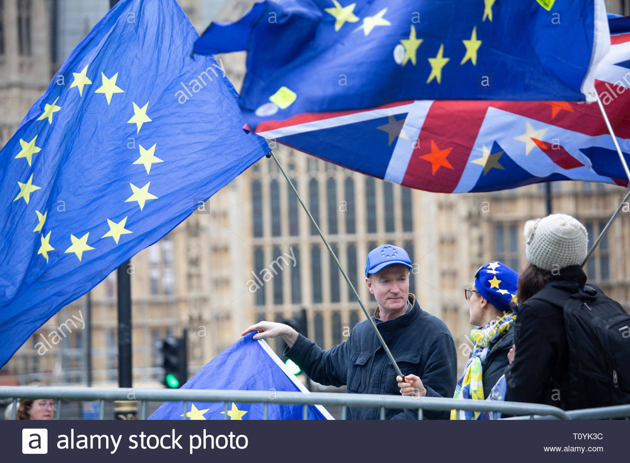 London, Großbritannien. 22 Mär, 2019. Ein anti-Brexit Protest wurde in Westminster heute von einer Gruppe von Menschen Bekanntmachung morgen Abstimmung März statt. Credit: Clearpix/Alamy leben Nachrichten Stockfoto