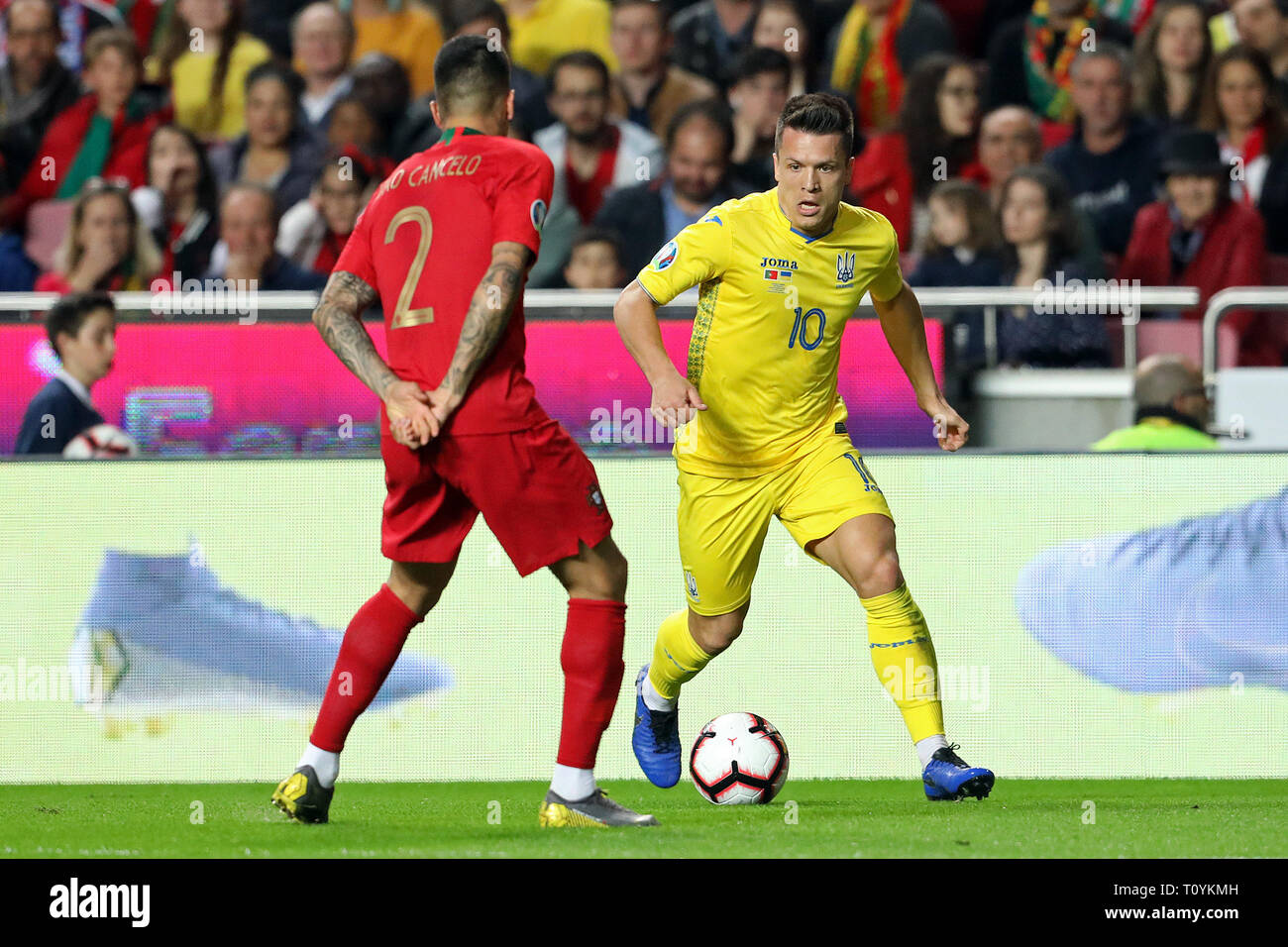 Lissabon, Portugal. 22 Mär, 2019. Yevhen Konoplyanka der Ukraine in Aktion während der WM-Qualifikation - Gruppe B Euro Fußball 2020 Match zwischen Portugal vs Ukraine. Quelle: David Martins/SOPA Images/ZUMA Draht/Alamy leben Nachrichten Stockfoto