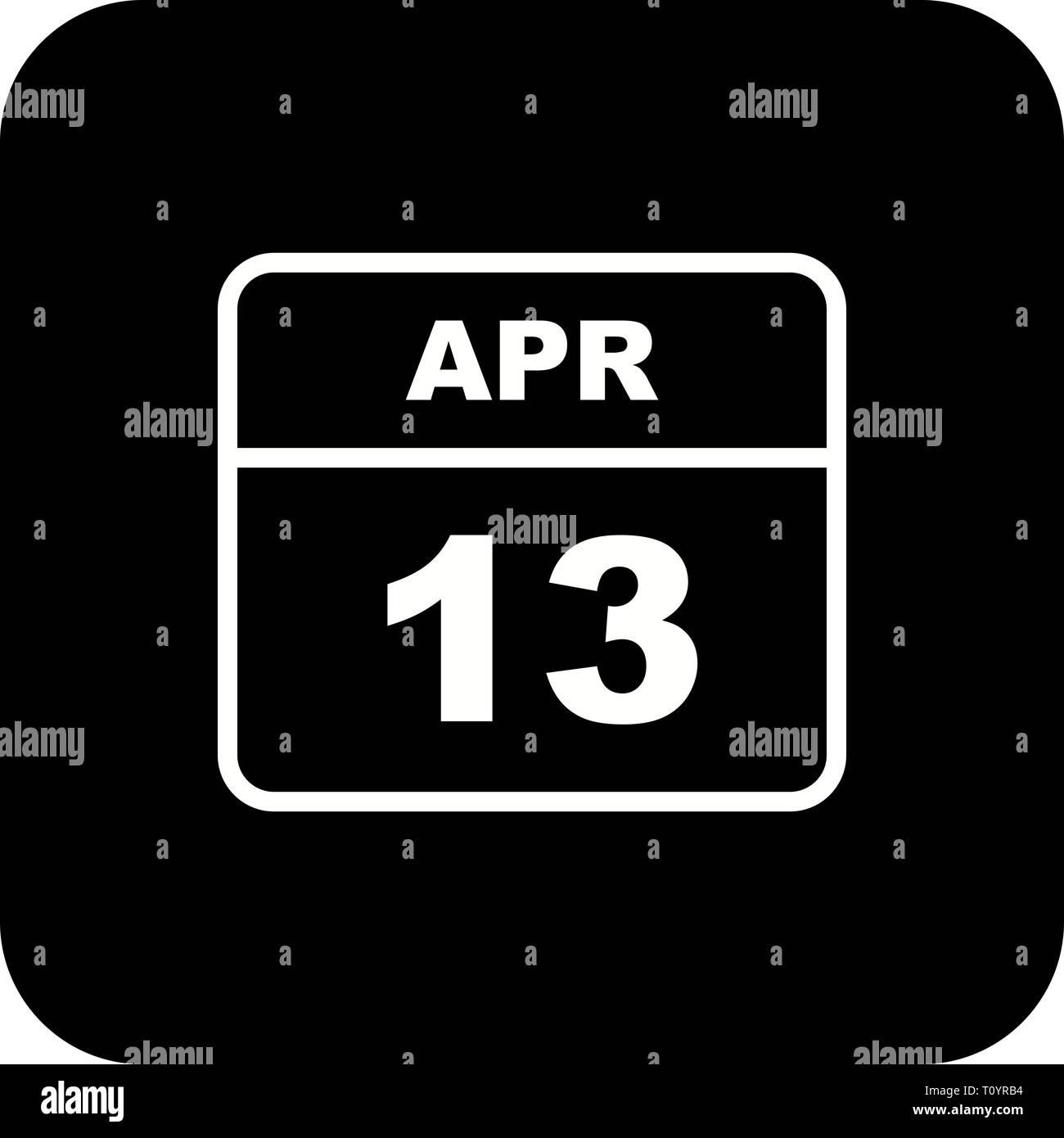 April 13 Datum an einem einzigen Tag Kalender Stockfoto