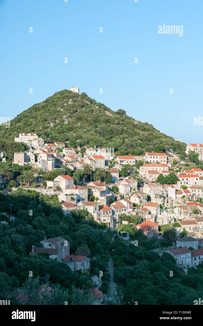 Blick über Stadt, Lastovo Lastovo Kroatien Stockfoto