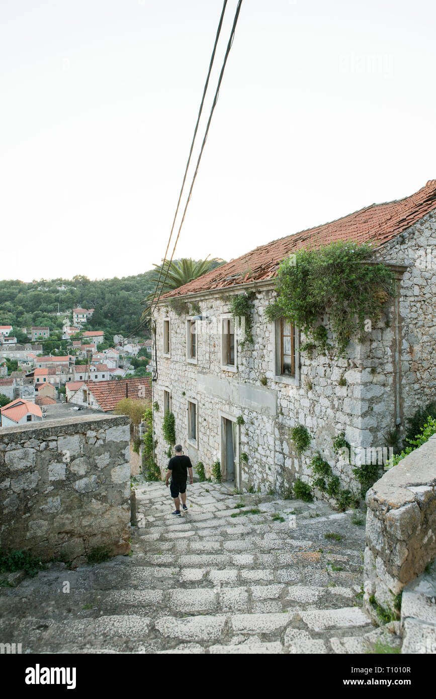 Blick über Stadt, Lastovo Lastovo Kroatien Stockfoto