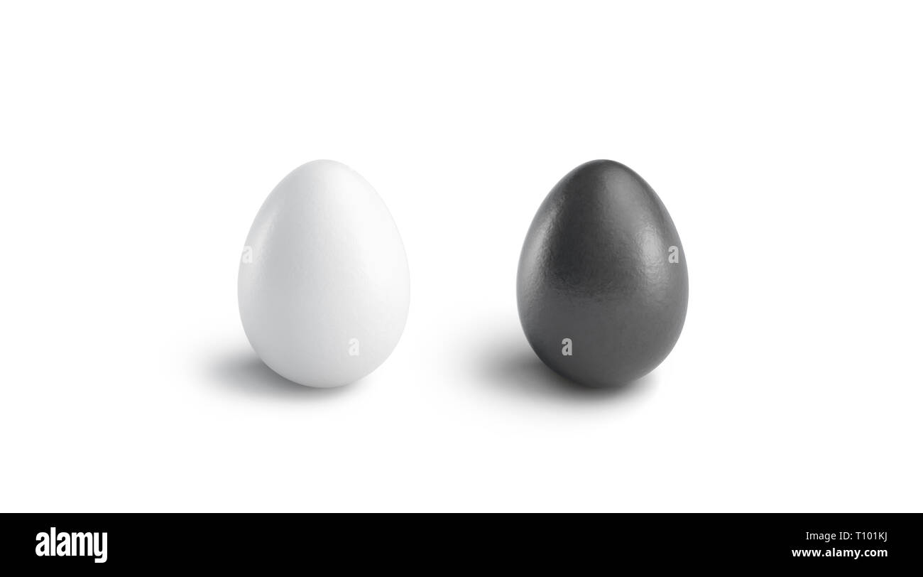 Leere Schwarze und Weiße Ostern Ei mock up Set, 3D-Rendering. Leer frisches Produkt Mockup, Ansicht von vorne. Klar heiligen Eierschale für kulturelle Tradition templat Stockfoto