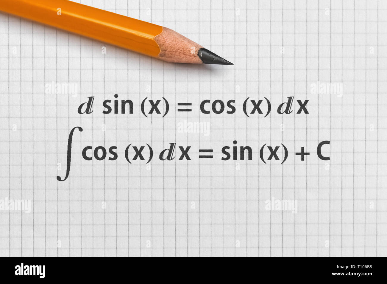 Beispiel für Differential und unbestimmte Integral von grundlegenden trigonometrische Funktionen Stockfoto