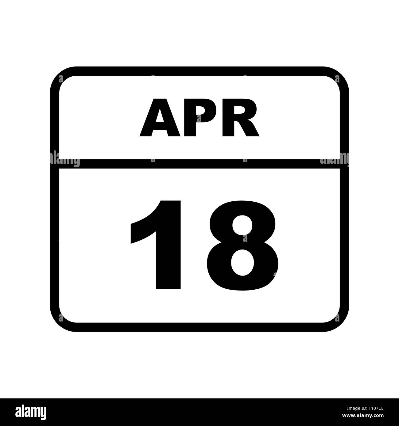 April 18 Datum an einem einzigen Tag Kalender Stockfoto