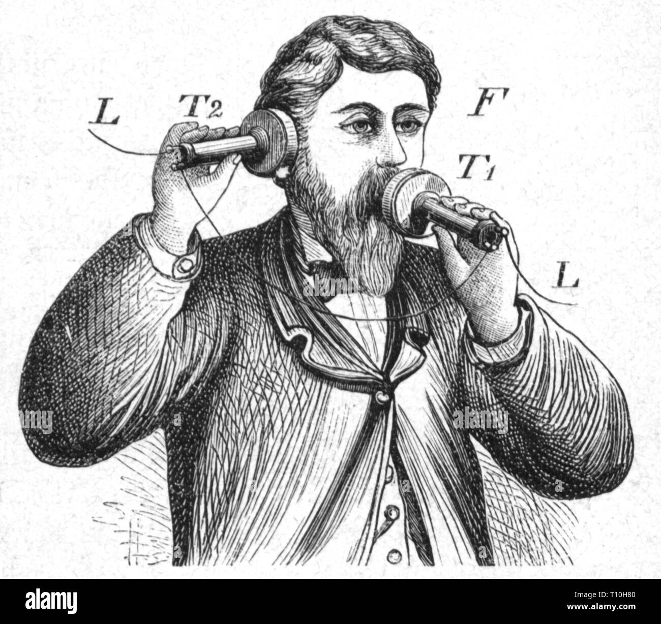 E-Mail, Telefon, Telefon eingestellt von Alexander Graham Bell, 1875, Artist's Urheberrecht nicht geklärt zu werden. Stockfoto