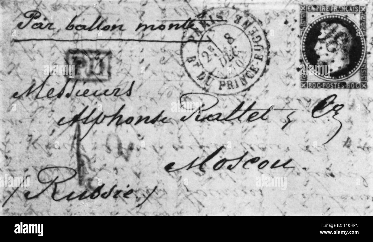 Mail, Umschlag, Umschlag der Französischen Ballon Mail, 1870-1871, Additional-Rights - Clearance-Info - Not-Available Stockfoto