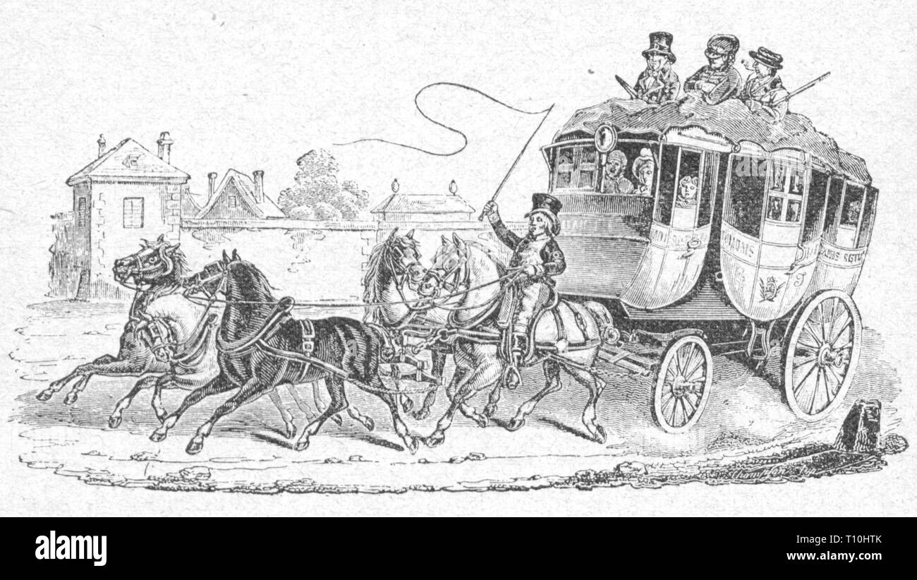 Mail, Postkutsche, Personenwagen der französischen Post, um 1830, Additional-Rights - Clearance-Info - Not-Available Stockfoto