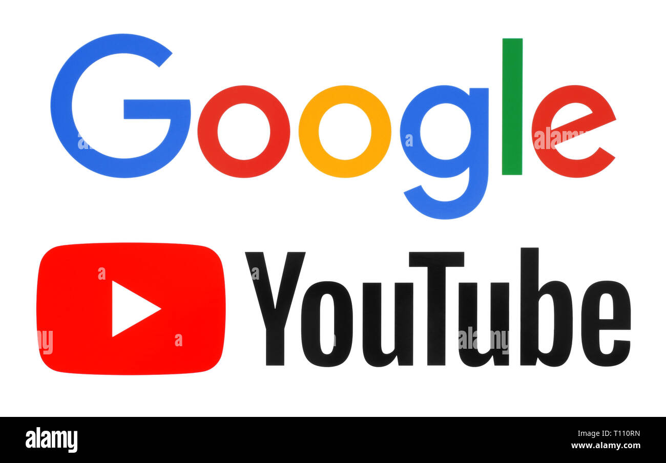 Kiew, Ukraine - Dezember 11, 2018: Google und Youtube Logos auf weißem Papier gedruckt. YouTube Unternehmen wurde von Google gekauft Stockfoto