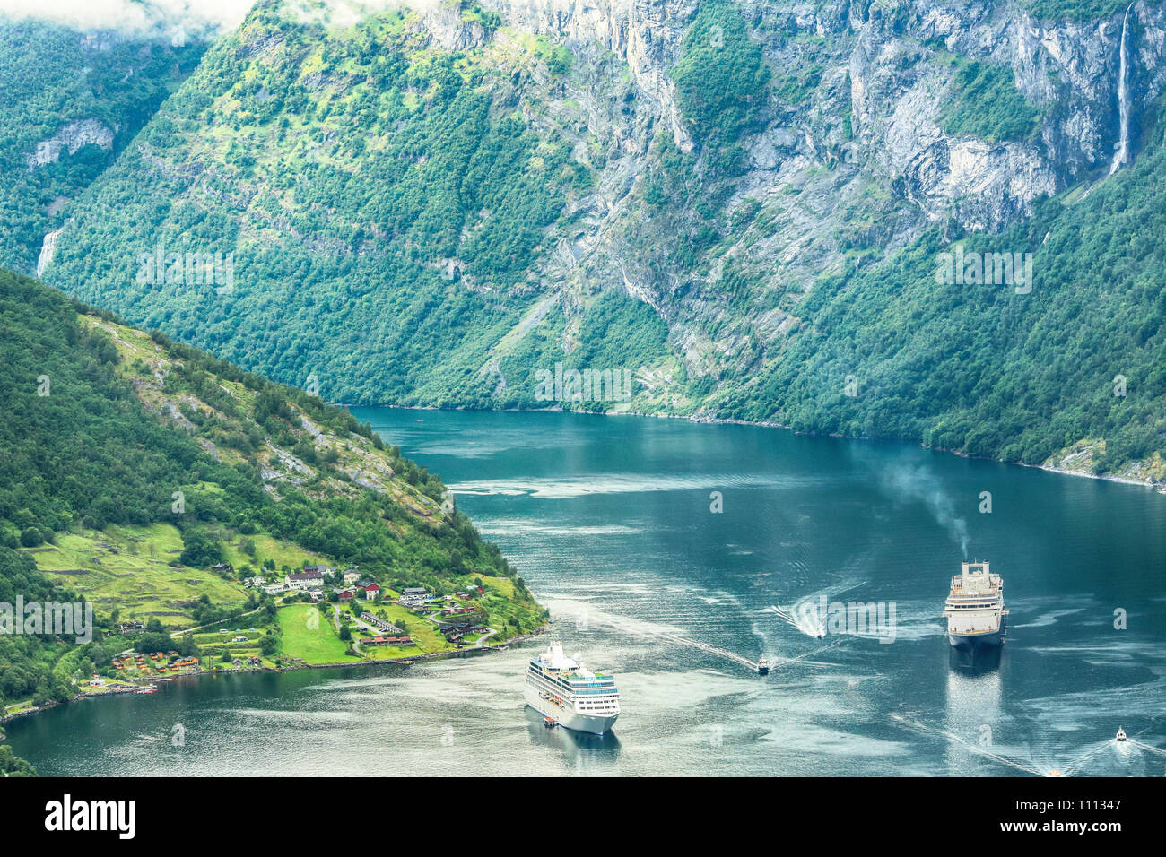 Luftaufnahme von der UNESCO geschützten Geirangerfjord Stockfoto