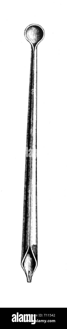 Schreiben, Schreibgerät, römische Stylus (Stilus), Blatt Kupfer, ca. 100 AD, Holzstich, 19. Jahrhundert, Schiefer Bleistift, Kugelschreiber, Metall, Metalle, Antike, Antike, Römisches Reich, Imperium Romanum, 1., 2., Schreibgerät, Schreibgeräte, Kupferblech, Kupferblech, Kupferfolie, historische, geschichtliche, künstlerische Urheberrecht nicht gelöscht werden Stockfoto