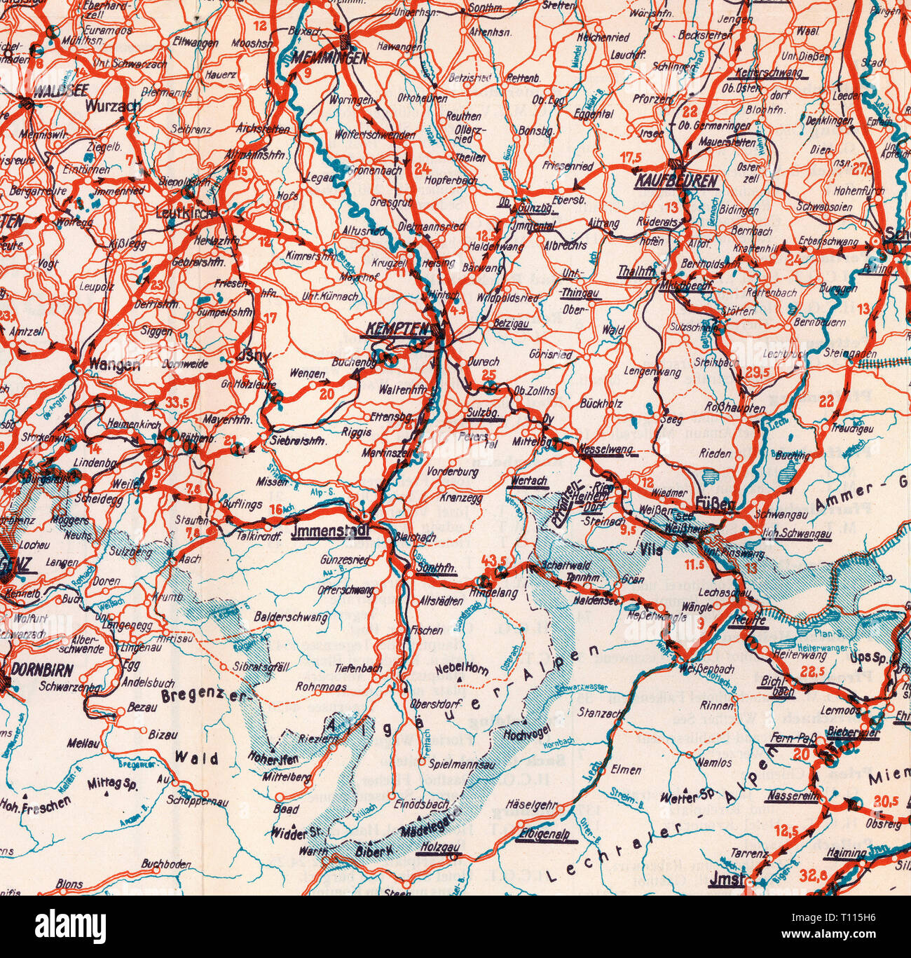 Kartographie, Karten, Allgäu, Karte Nr. 3, bayerische Hochland, Tirol, Vorarlberg und den angrenzenden Gebieten, Detail, München, später 1920s, Additional-Rights - Clearance-Info - Not-Available Stockfoto