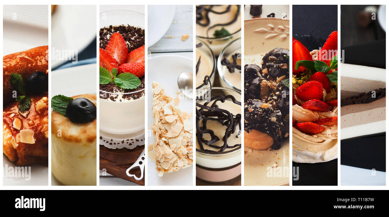 Collage aus verschiedenen leckeren Süßigkeiten und Desserts Stockfoto